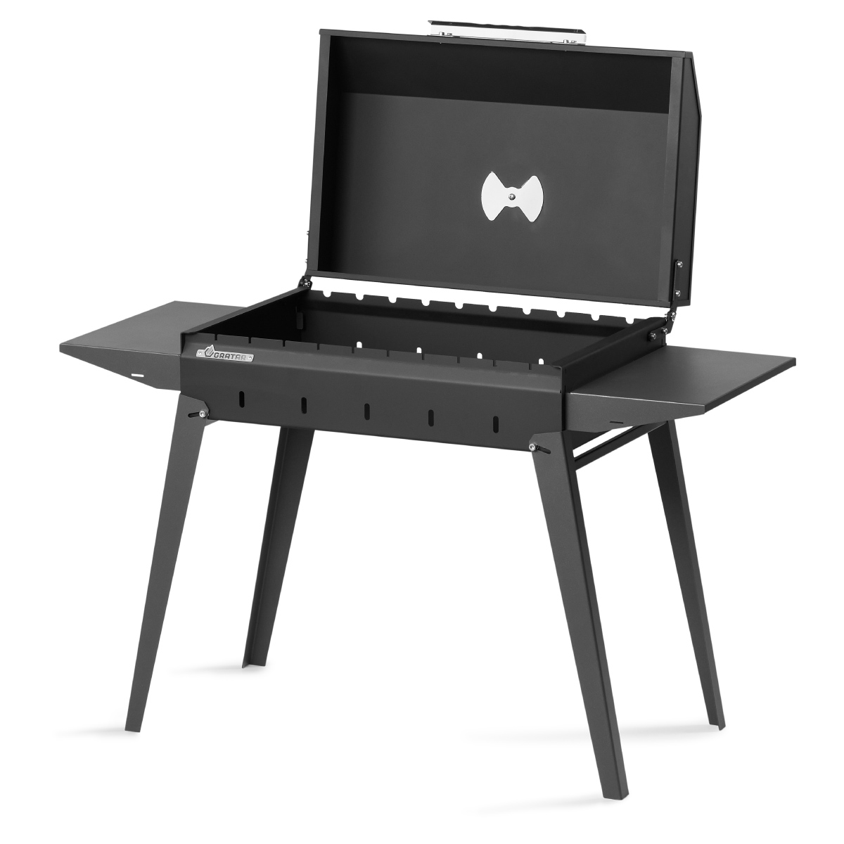 Фото Мангал Gratar МКЛ 600К с открытой крышкой вид сбоку